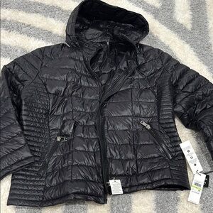 NWT CALVIN KLEIN Women's Black Quilted Jacket packable with hood sz 4XL